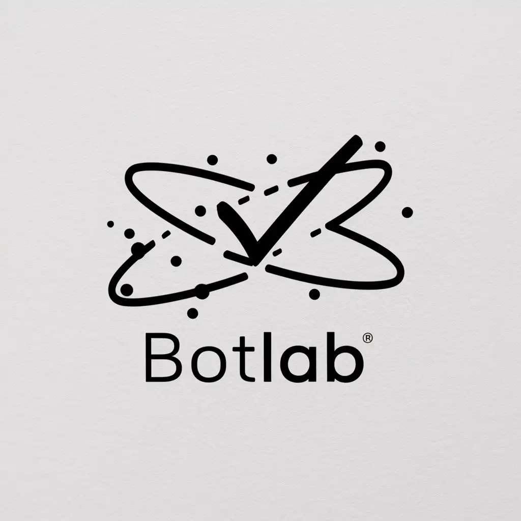 Сгенерируй мне логотип, в котором должна отображаться примитивная фигура в виде галактики похожая на млечный путь, а по центру галактики галочка, слоган "BotLab"