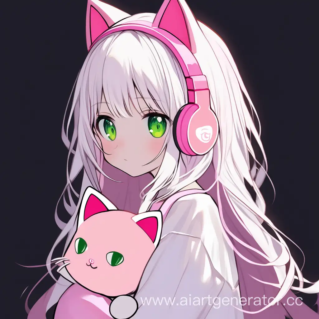 Enigmatic-Girl-with-Green-Eyes-and-Pink-Cat-Ears-Headphones-on-Moody-Background