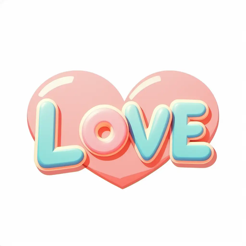 Pastel Love Typography in Cartoon Style Sticker on White Background