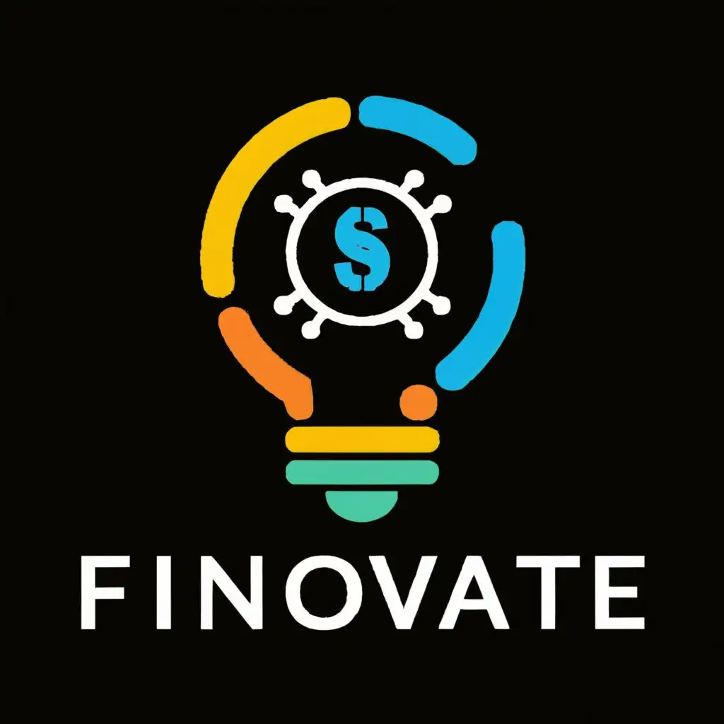 logo, Bulb with the globe in the centre and a circuit behind it along with dollar symbol, with the text "Finnovate ", typography, be used in Education industry