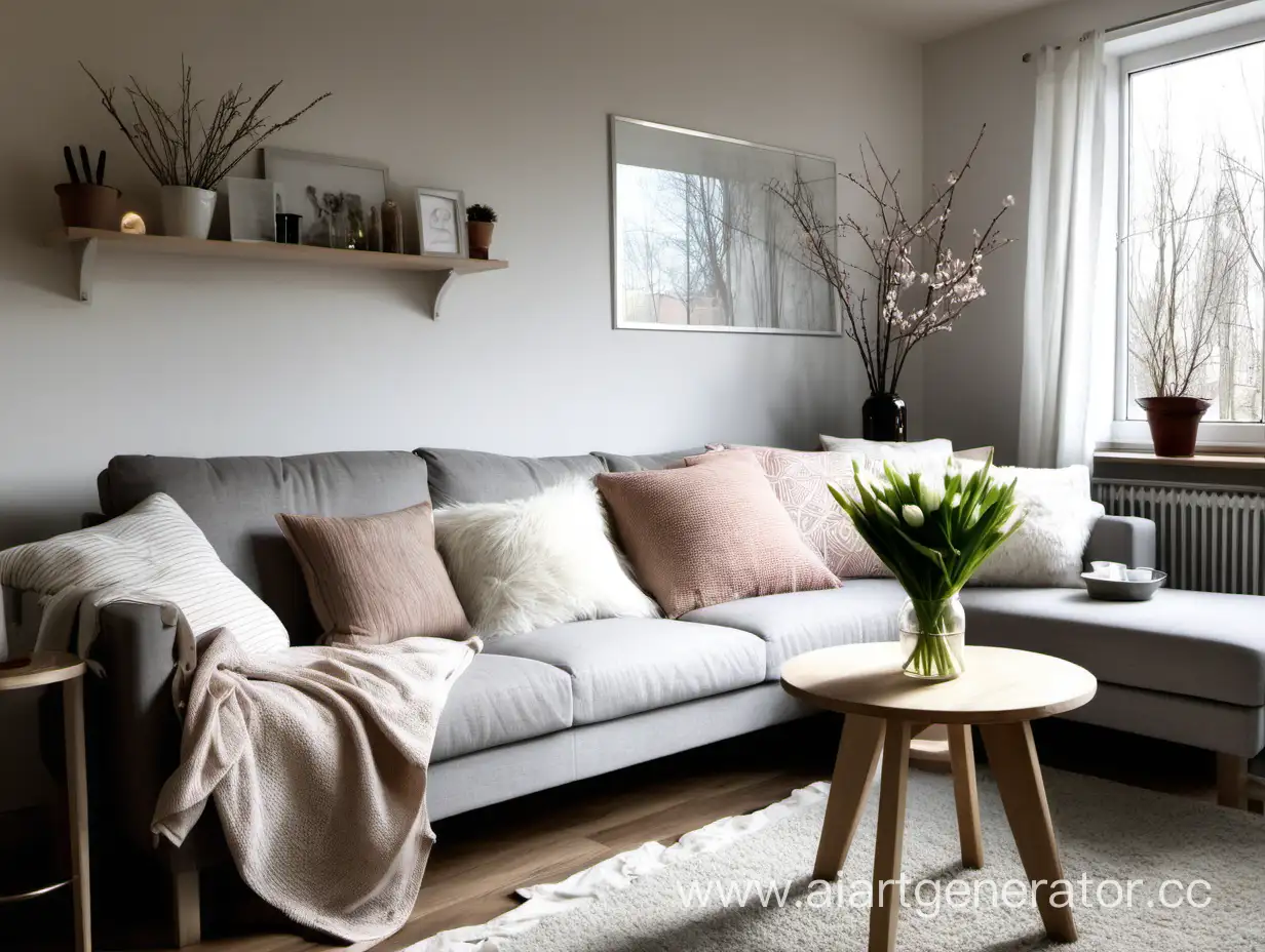 a "hygge" livingroom in spring season