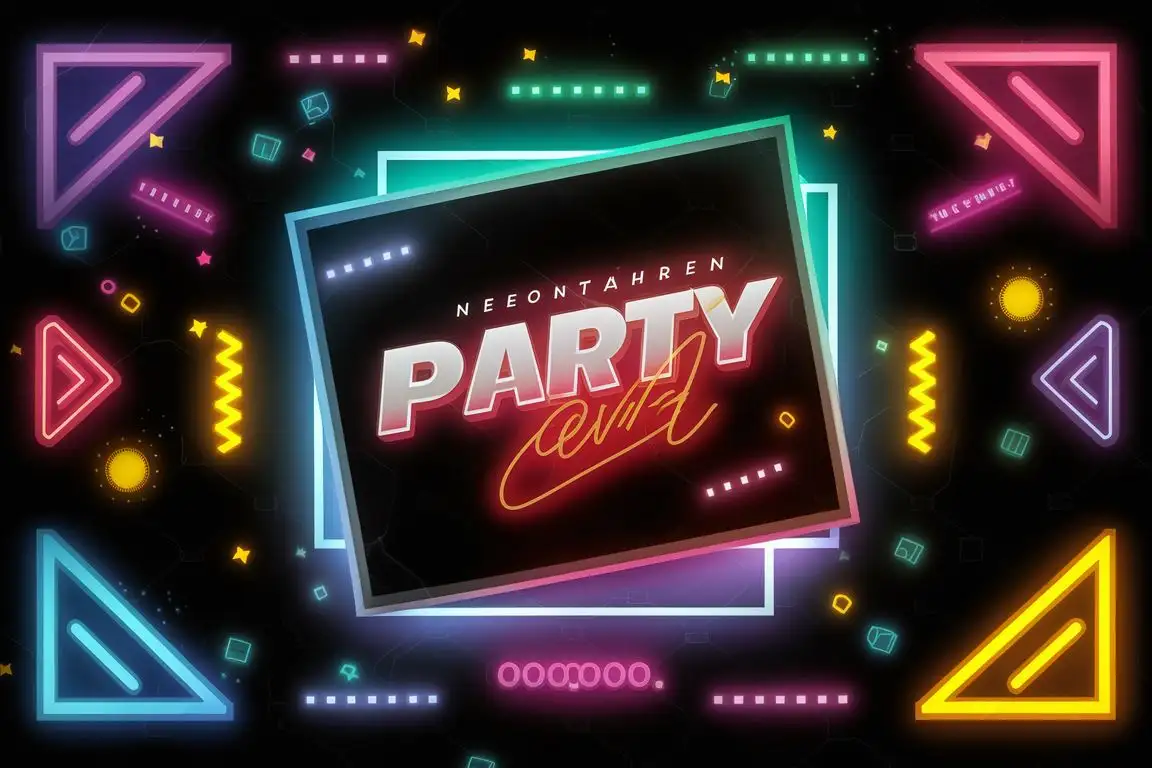 Dynamic Neon Party Photo Frame with 80s Retro Gaming Vibes