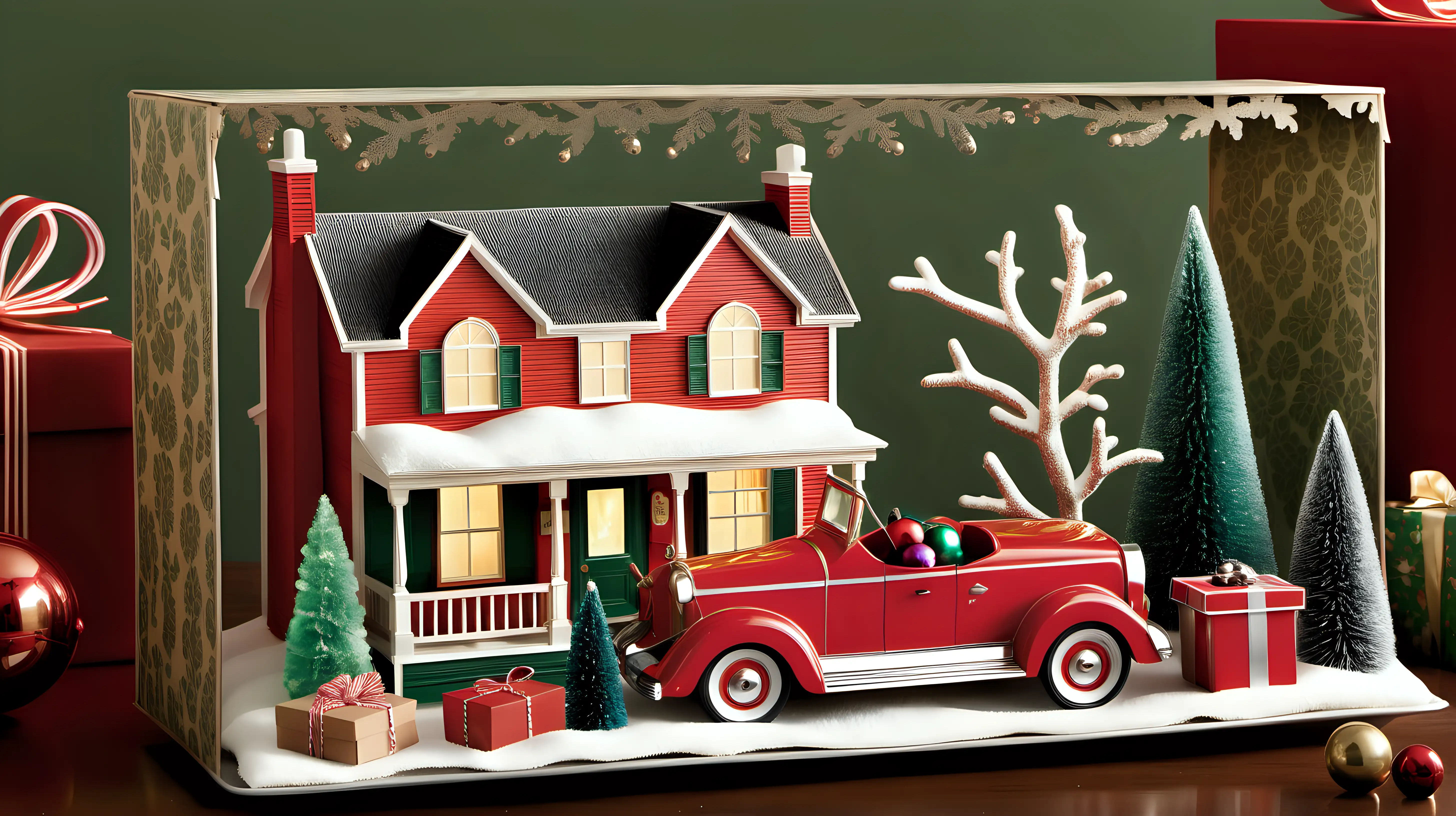 Vintage Christmas Scene with Classic Toys and Trinkets