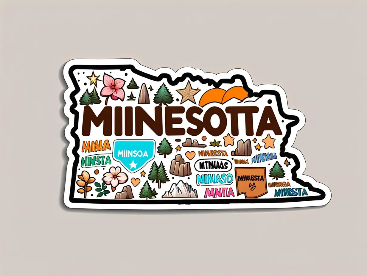 Minnesota Name Sticker, Sticker, Content, Soft Color, Kawaii, Contour, Vector, White Background, Detailed