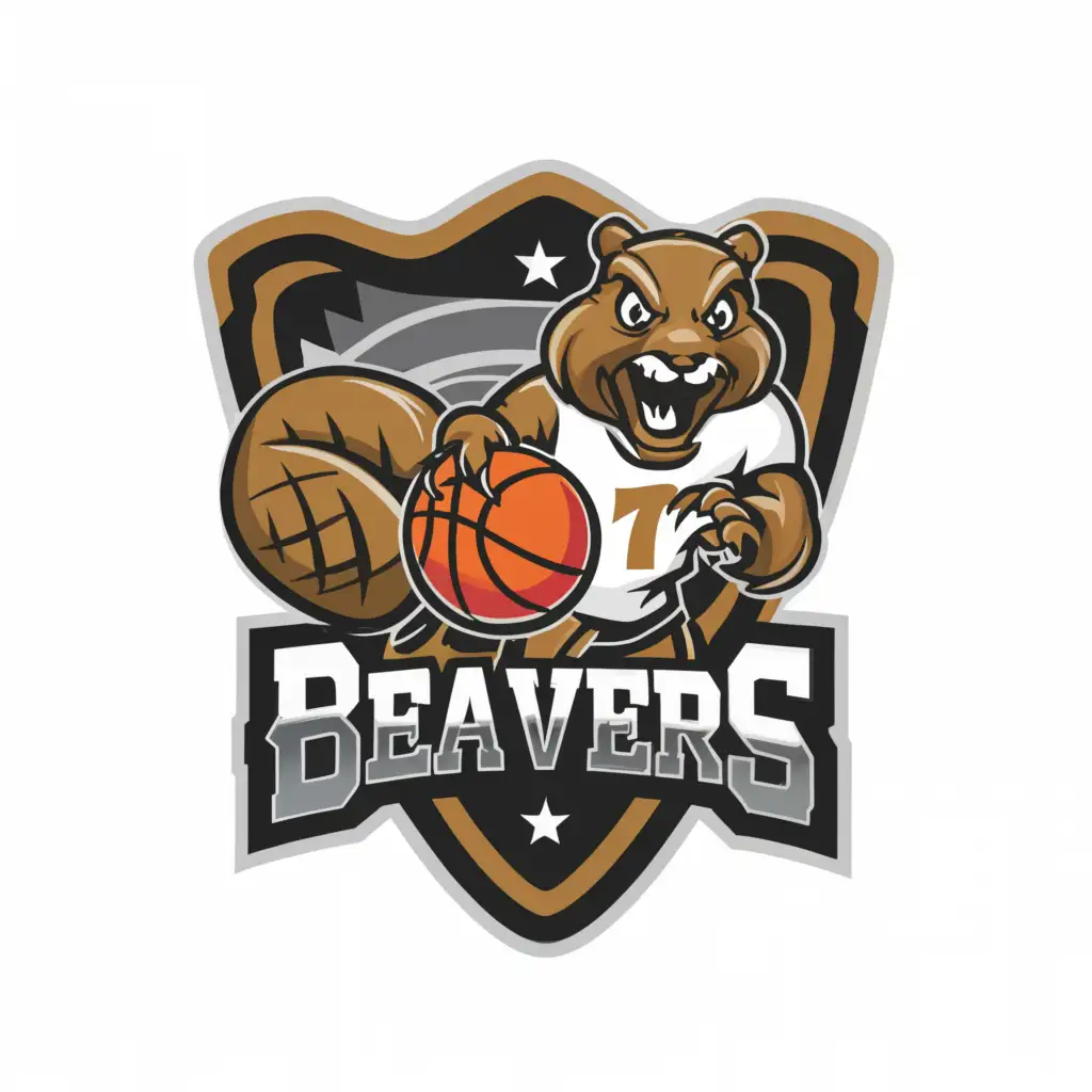 a logo design,with the text '717 beavers ', main symbol:7 1 7, beaver with tail, basketball, trees, fireworks complex,be used in Sports Fitness industry,clear background