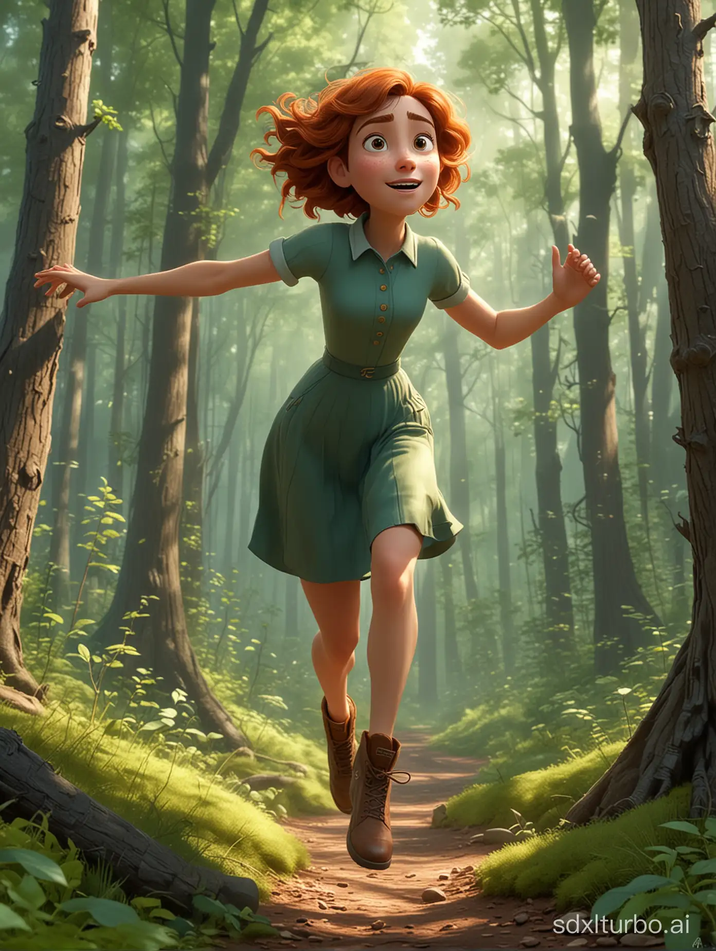 Heroine-Leaping-Through-Enchanted-Woods-in-Pixar-Animation-Style