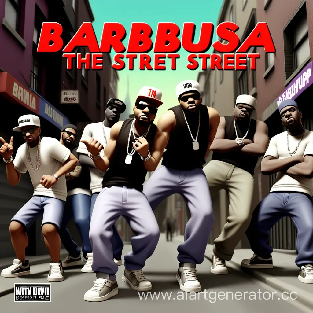 Album cover with the inscription "Barbusa Street" in The album cover with the inscription "Barbusa Street" in the hip hop style on the cover is a party