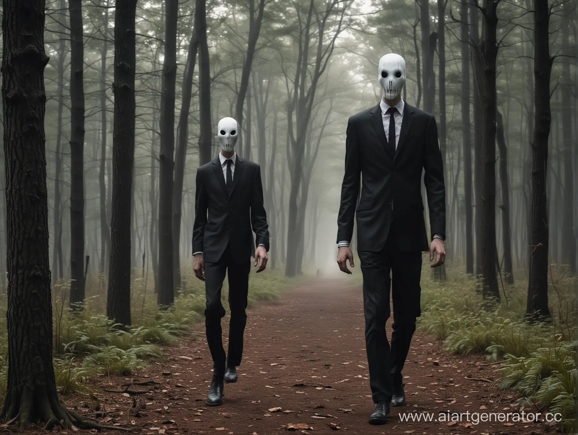 Eerie-Slenderman-Stalking-Through-Dark-Forest-with-Human-Visage