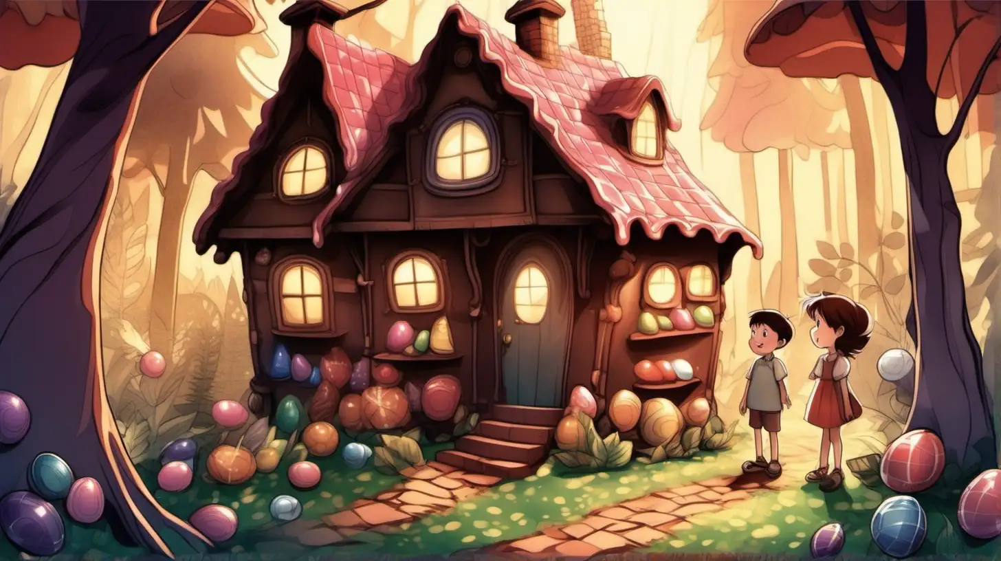 A boy and a girl are surprised to discover a house made of chocolate, candy, and sweets built deep in the forest.

soft fairy tale illustrations

There are a total of 2 children.