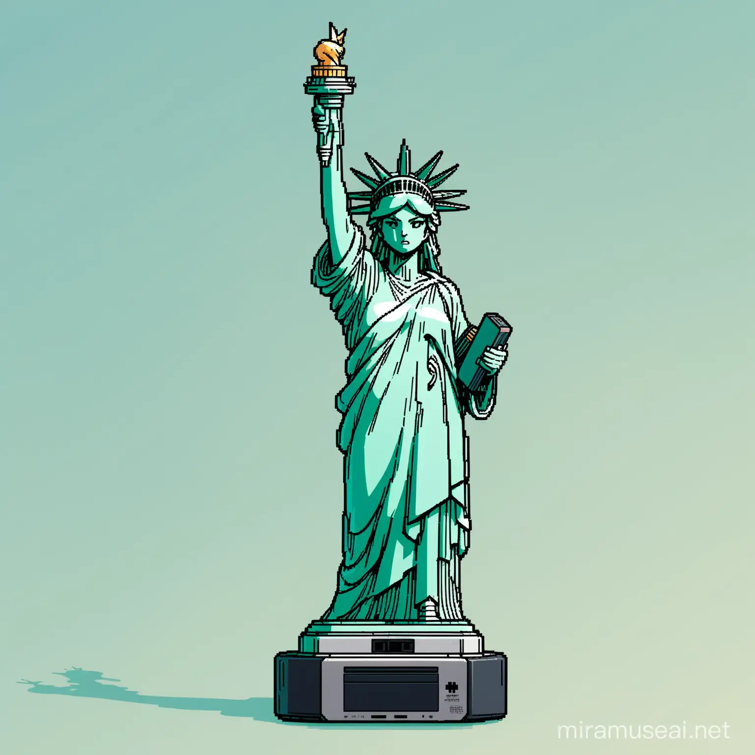 The Statue of Liberty as a Nintendo figure.