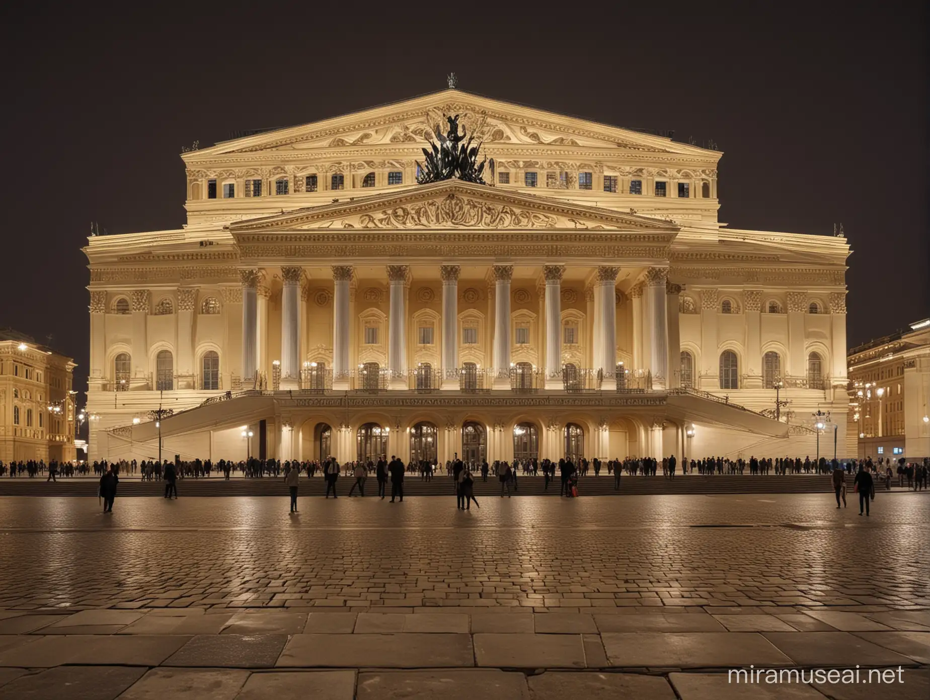 Photo of the Bolshoi Theater in Moscow at night Russian Federation from the end