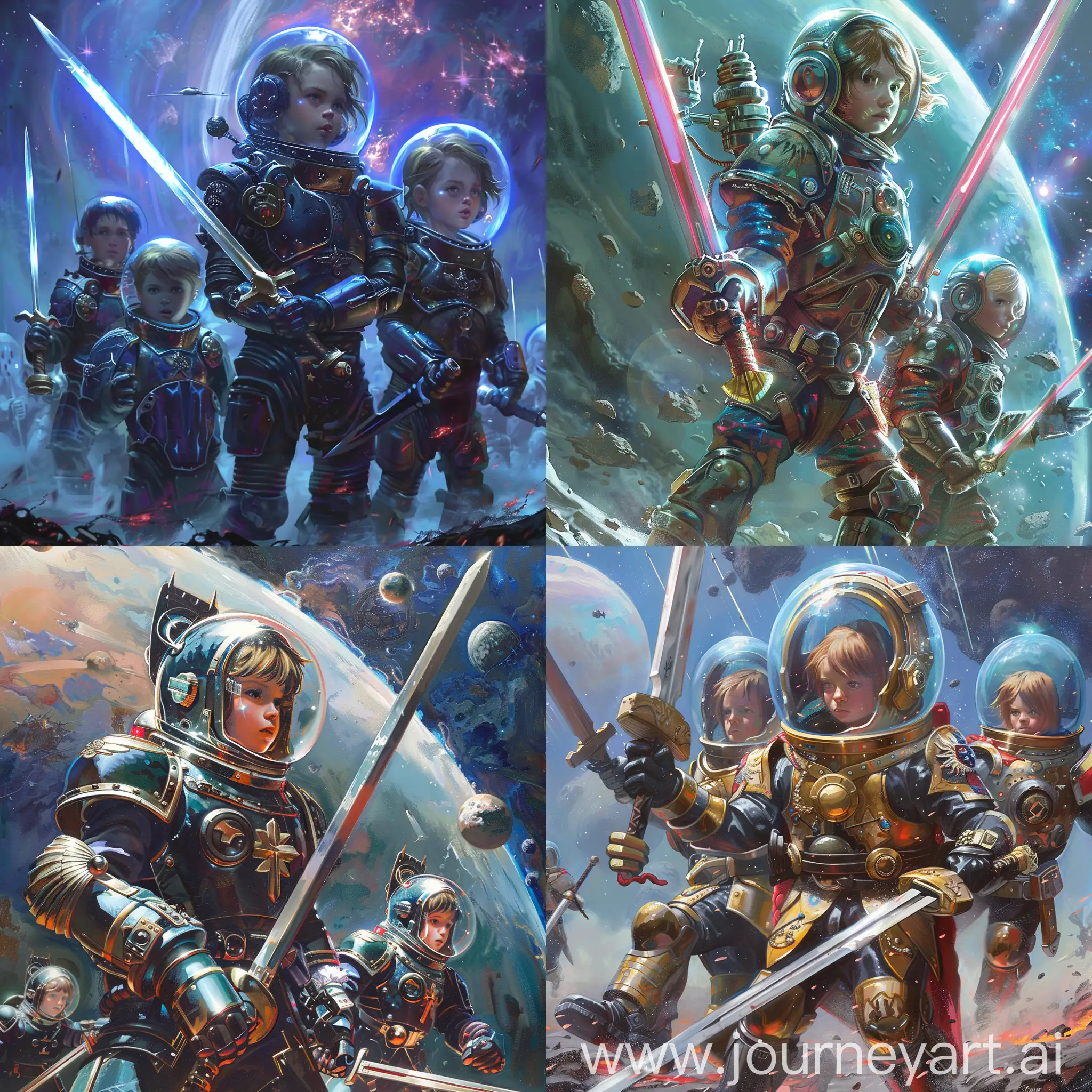 Adventurous-Children-Knights-in-Space-Armor-with-Swords