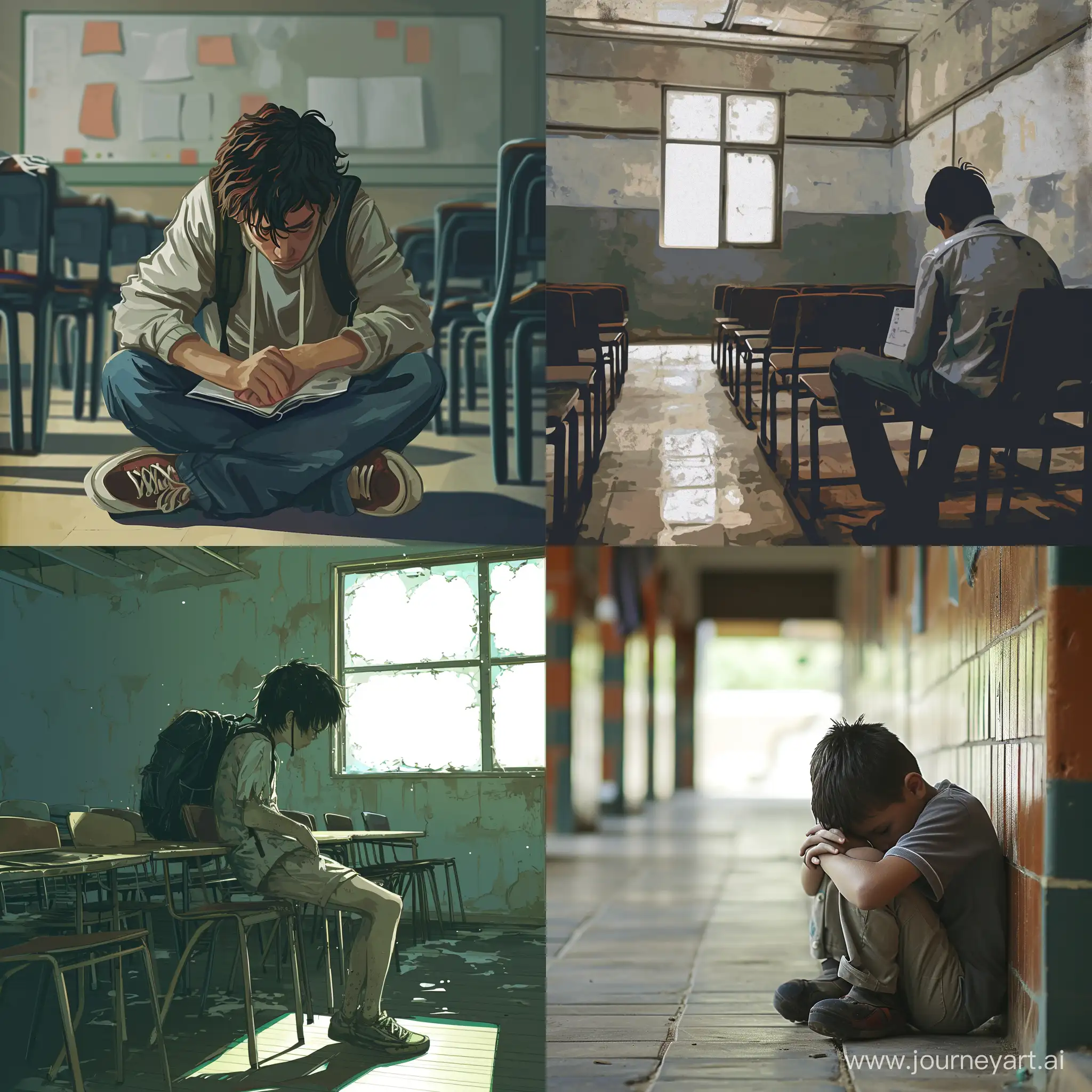 Lonely-Student-in-Abandoned-School-Classroom