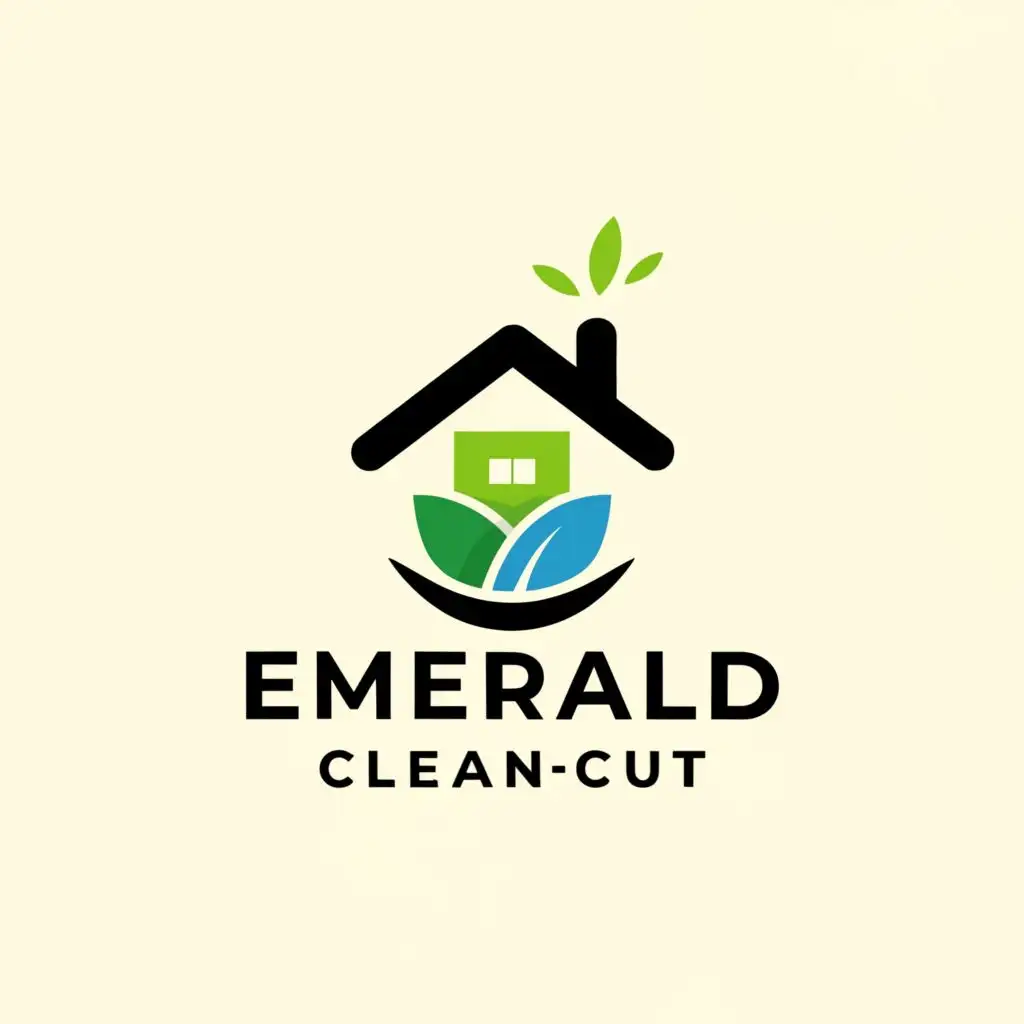a logo design,with the text 'Emerald Clean-Cut', main symbol:Home  Water  Grass,Minimalistic,be used in Home Family industry,clear background