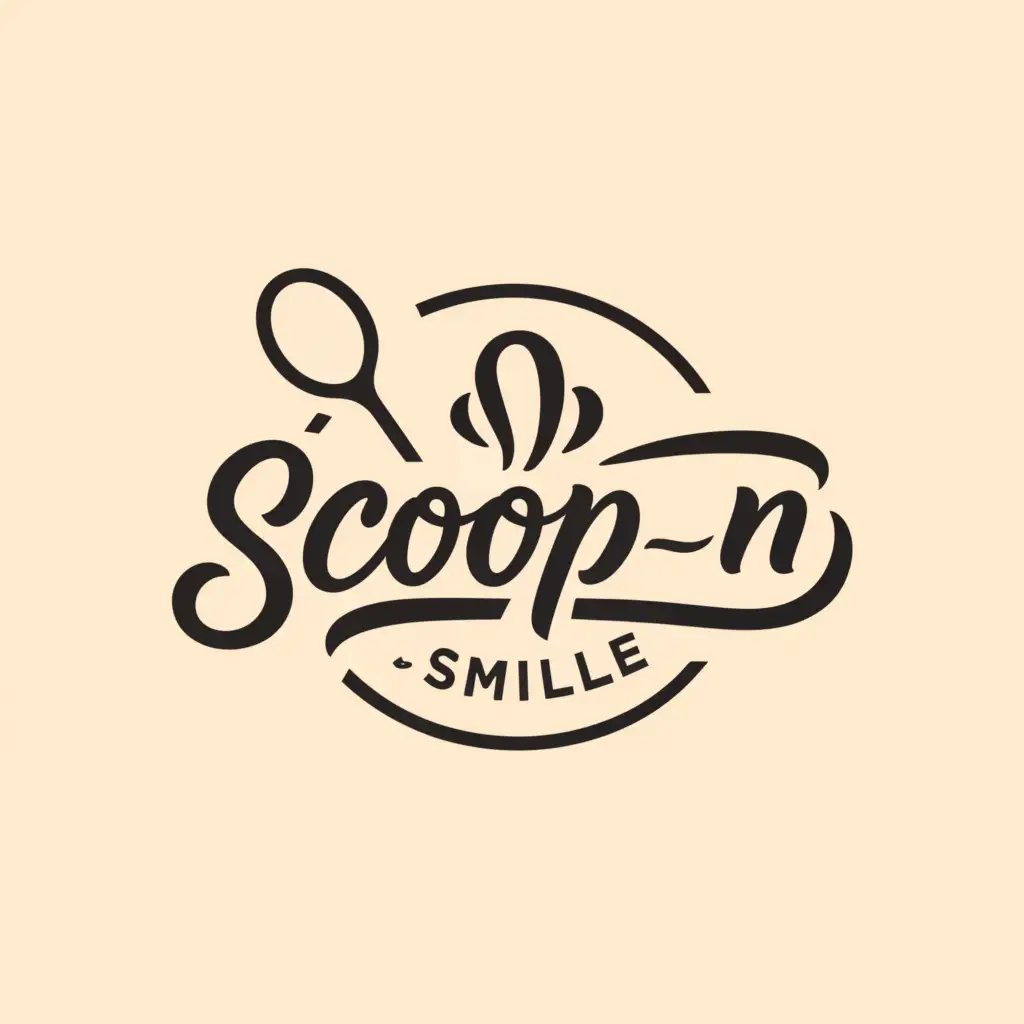 a logo design,with the text "Scoop-n-Smile", main symbol:Calligraphy Typography,Minimalistic,be used in Restaurant industry,clear background