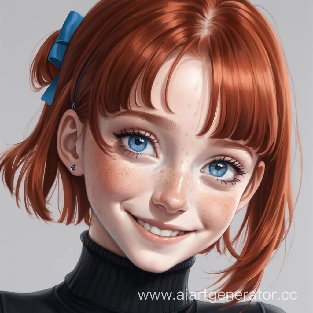 Joyful-RedHaired-Girl-with-Bows-and-Freckles-Smiling-in-Stylish-Black-Turtleneck