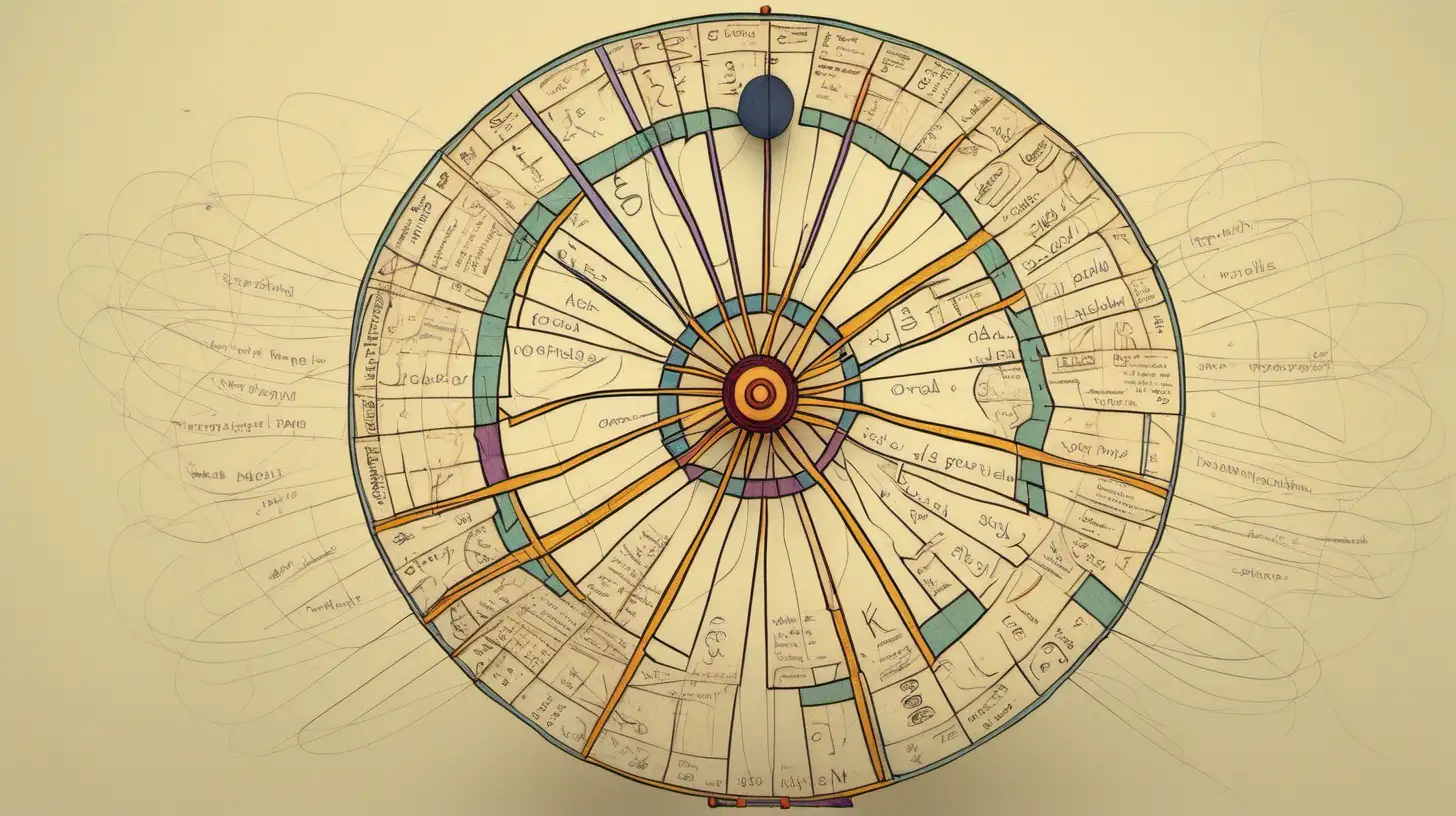 Astrological Wheel with Floating Words in Muted Colors