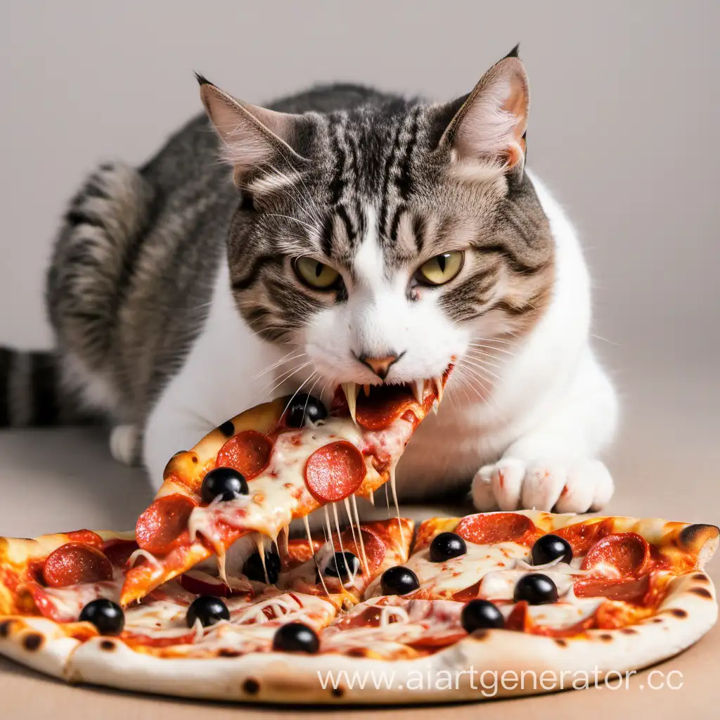 cat eats pizza
