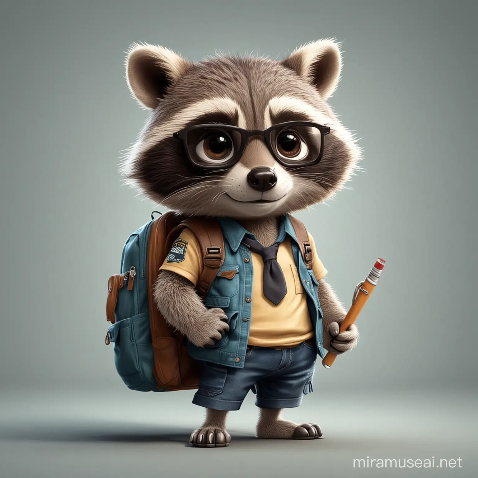 Cool Cartoon Raccoon Ready for School Adventure