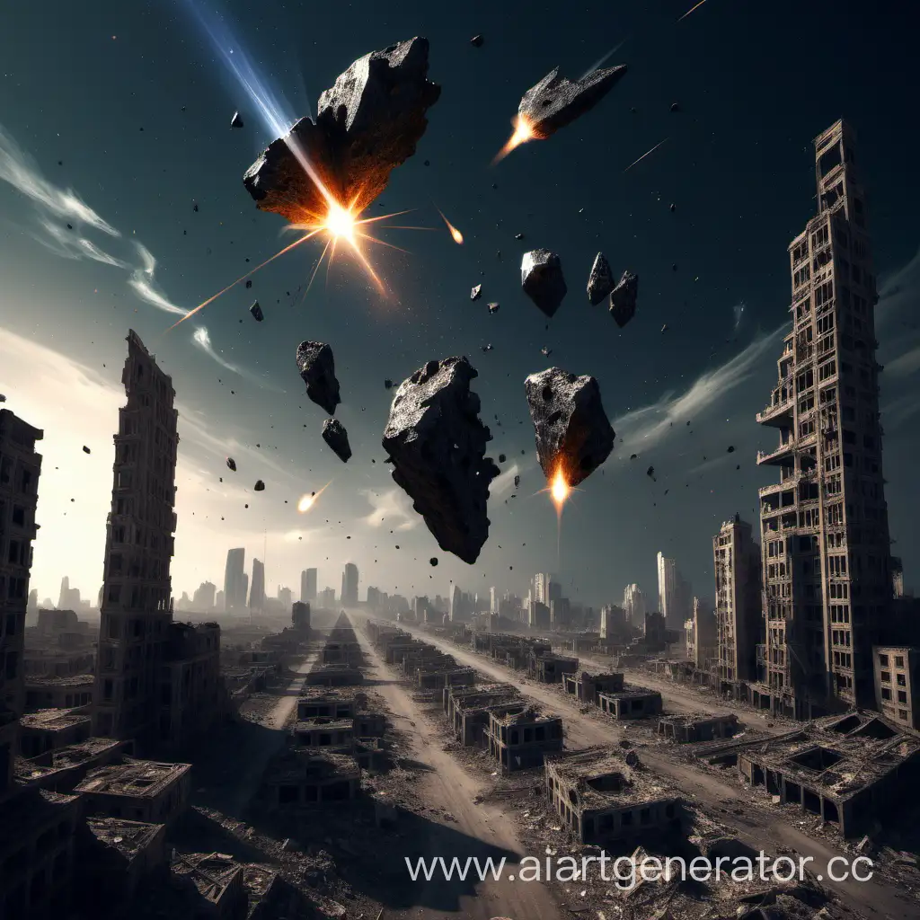 Метеориты падают на разрушенный город