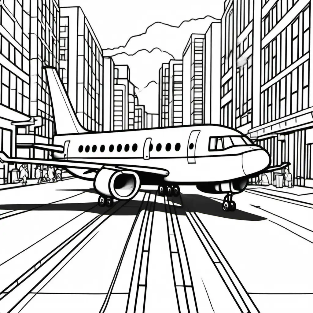 only airplane coloring page, on the street black lines white background--17:22