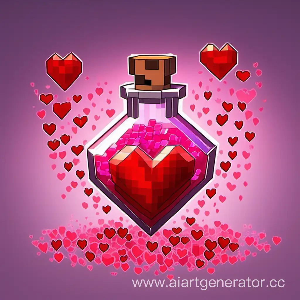 Майнкрафт персонаж создаёт зелье любви из которого вылетают частицы в виде сердечек