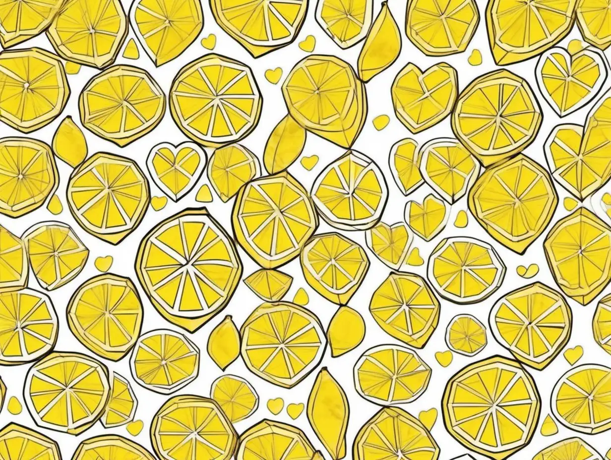 lemons polygon shapes yellow colours with think lines and heart shapes white background elegant art