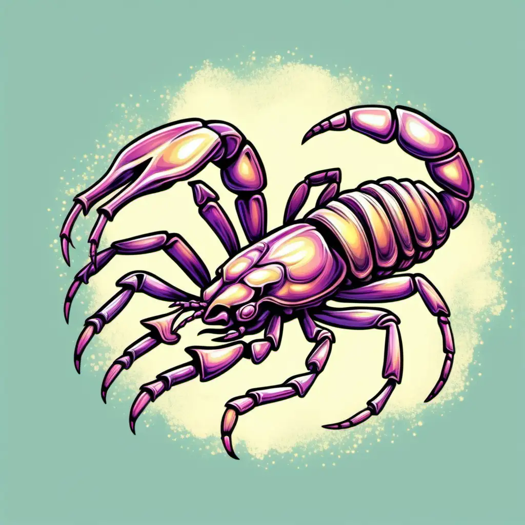 Create a pastel shabby chic  cartoon image of the SCORPION on a transparent background
