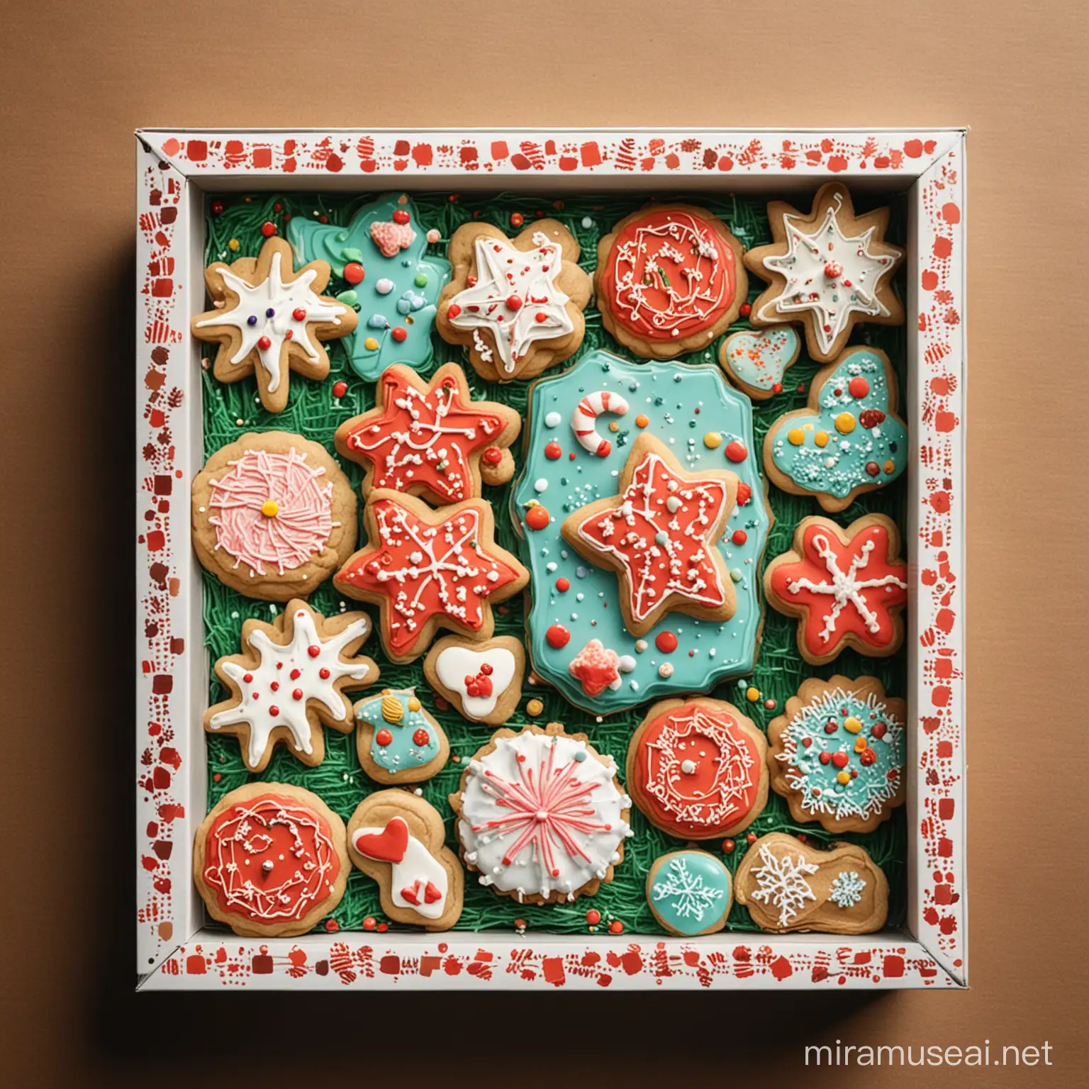 Colorful Decorated Cookie Box on a Festive Background