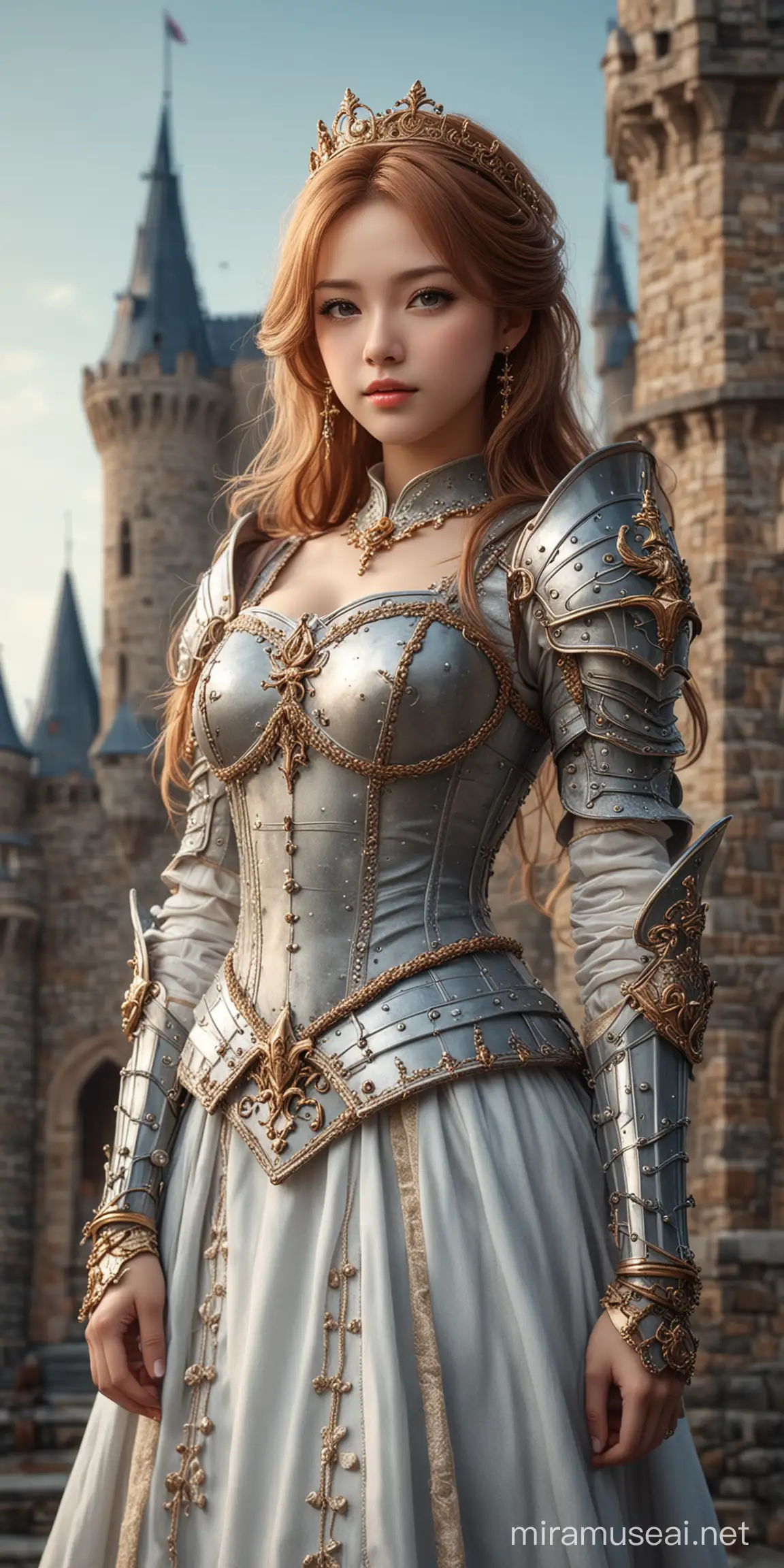 Elegant Knight and Idol Beauty in a Castle