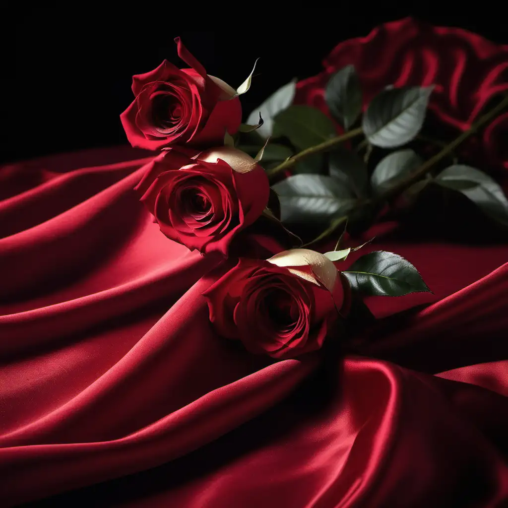 Romantic Scene with Roses and Red Silk Sheets
