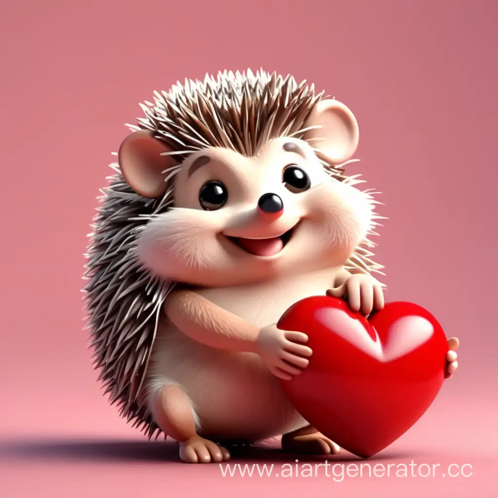 Adorable-Animated-Hedgehog-Smiles-on-a-Red-Heart-4K-Cute-Animal-Art