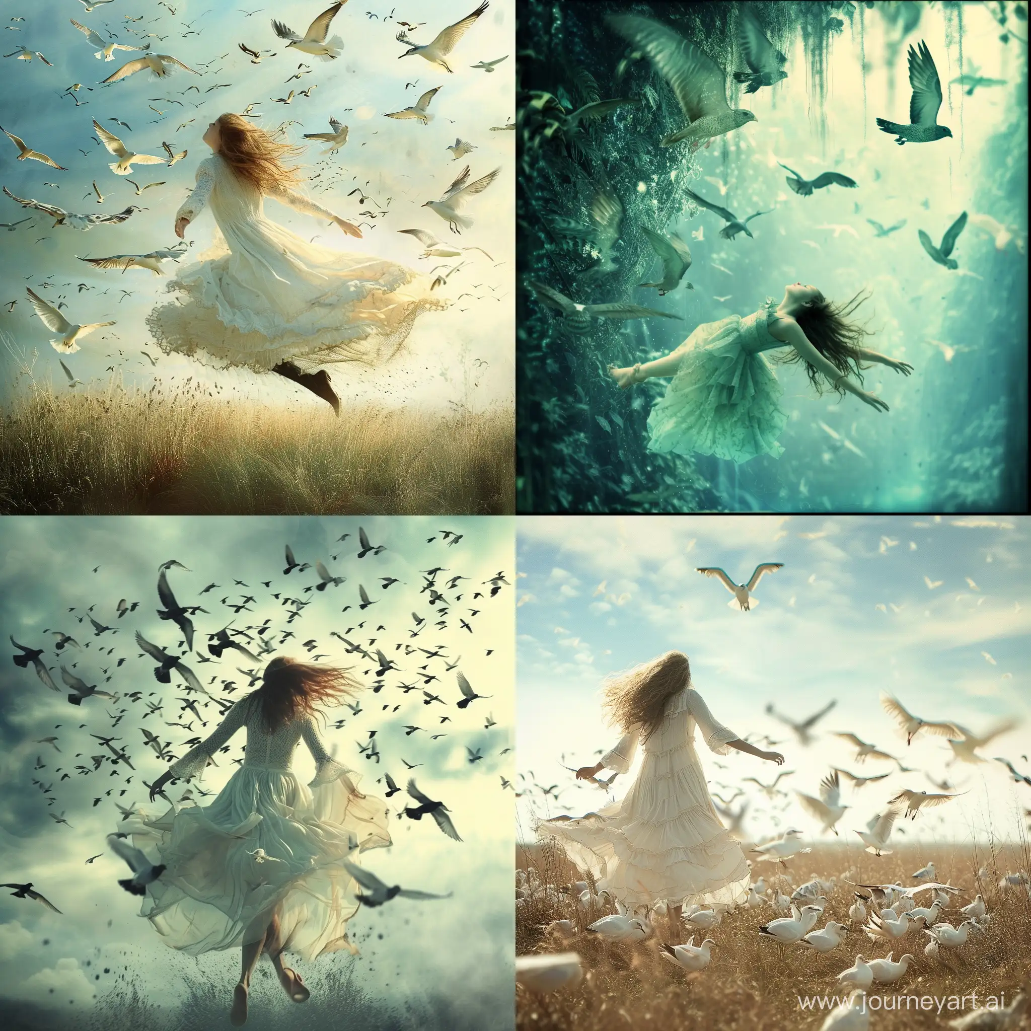Fantasy-Soar-Girl-Amidst-Birds-Seeking-Paradise
