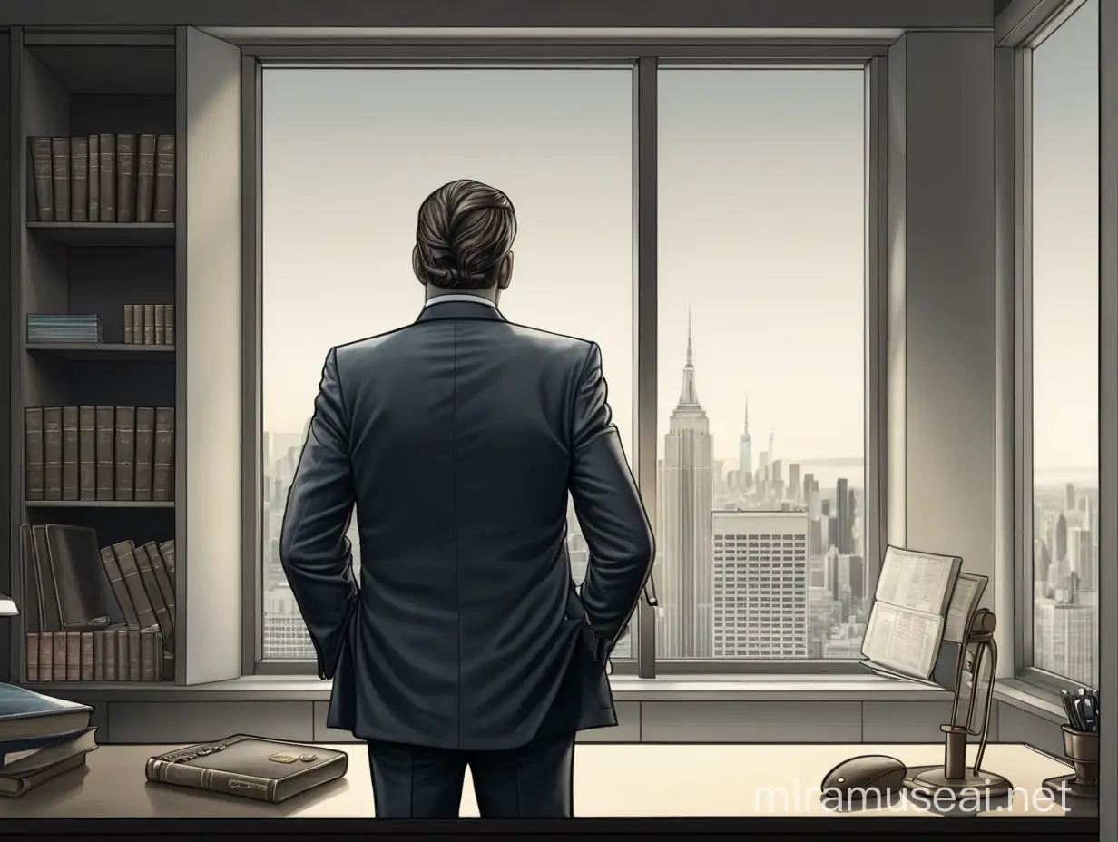 Contemplative Banker Gazing Through Window