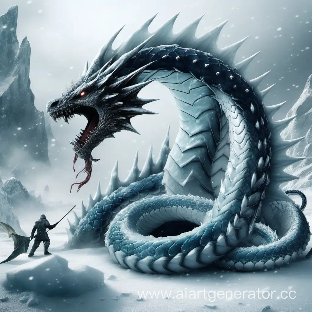 ледяная змея с головой дракона с шипами по телу и острым хвостом