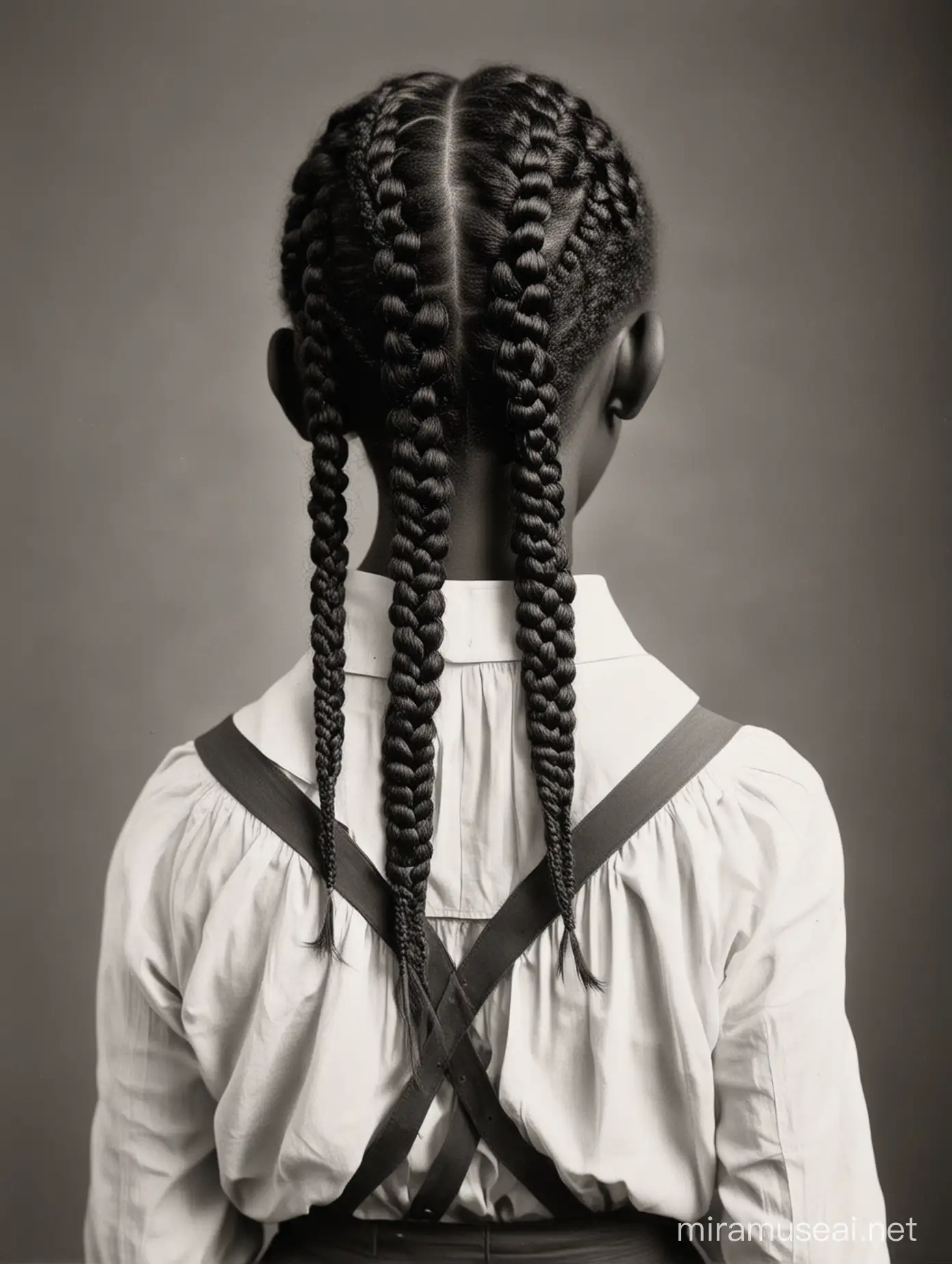 Une écolière noire vue de dos; avec des tresses africaines en 1920, limage doit être en couleurs mais respire un ait d'antan