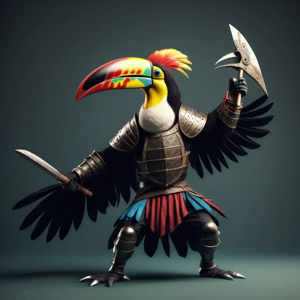 Medieval Toucan Warrior in Fierce Battle