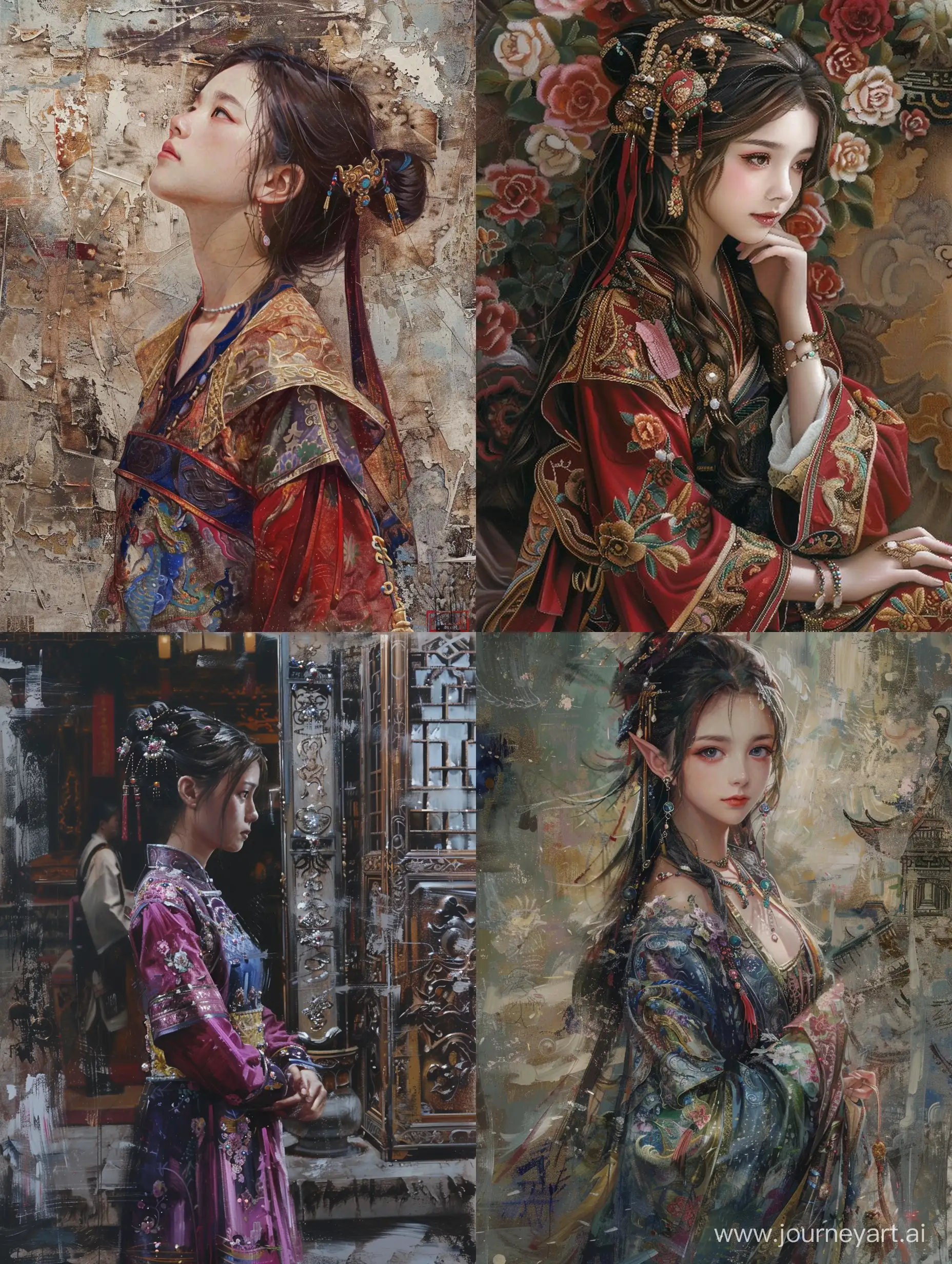 Elegant-Chinese-Garment-Adorned-Girl-Amidst-Abstract-Baroque-Opulence
