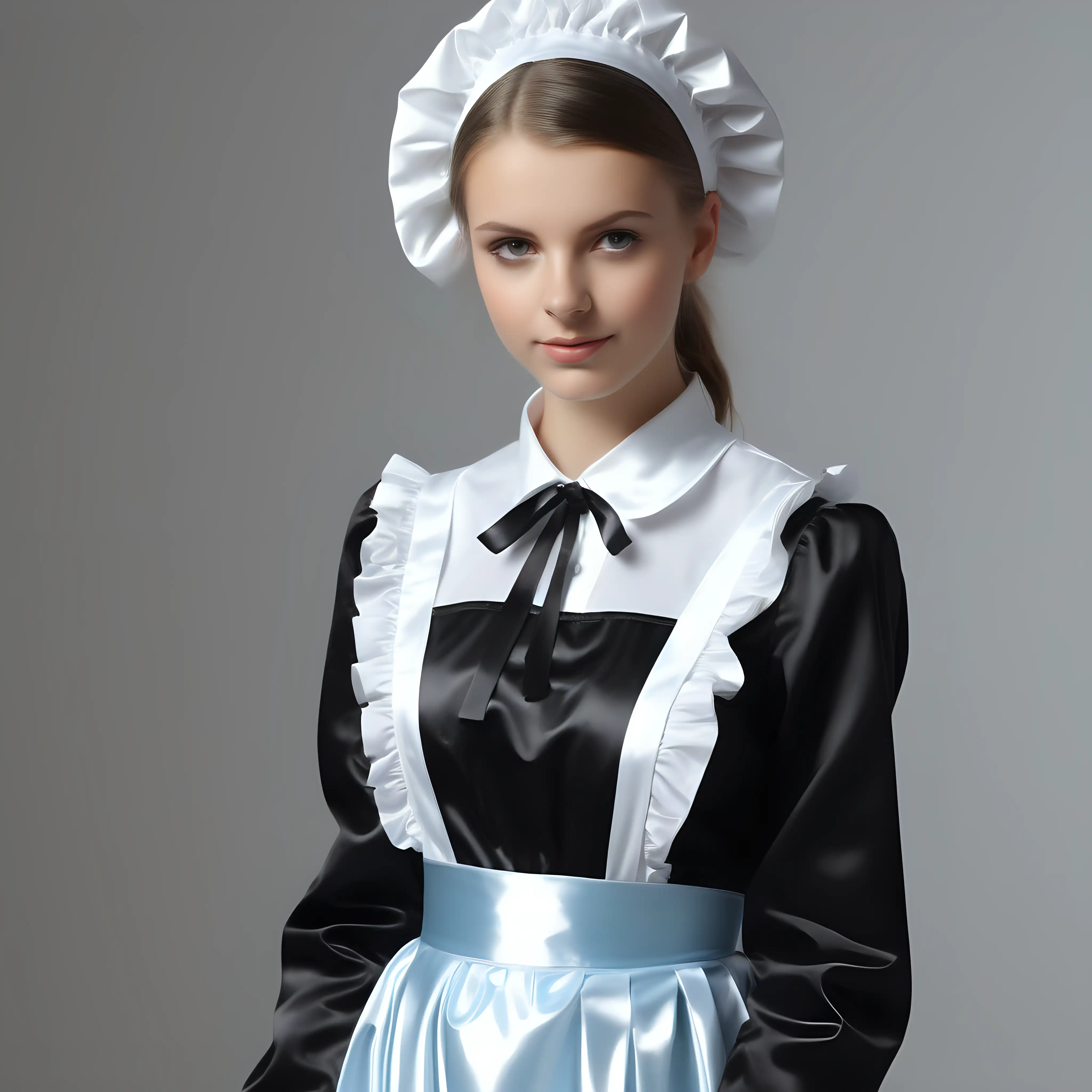 european Girl in satin long maid uniforms