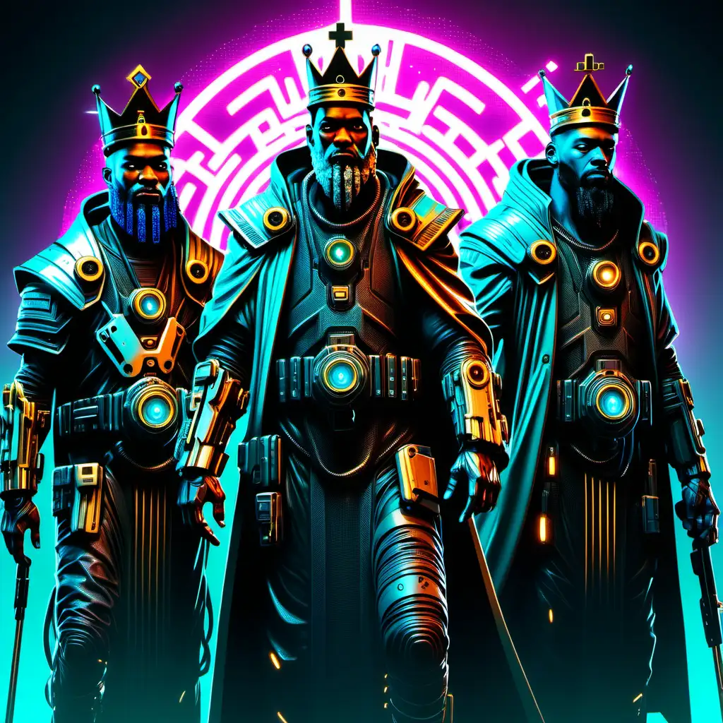 Three kings from bible in cyberpunk style