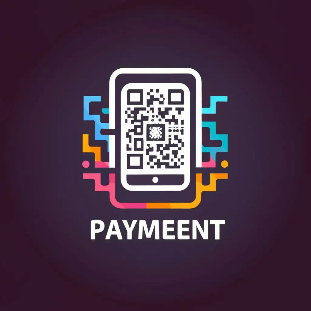 logo, smartphone qr code abstract colorful zigzag, with the text "payment", typography, be used in Entertainment industry