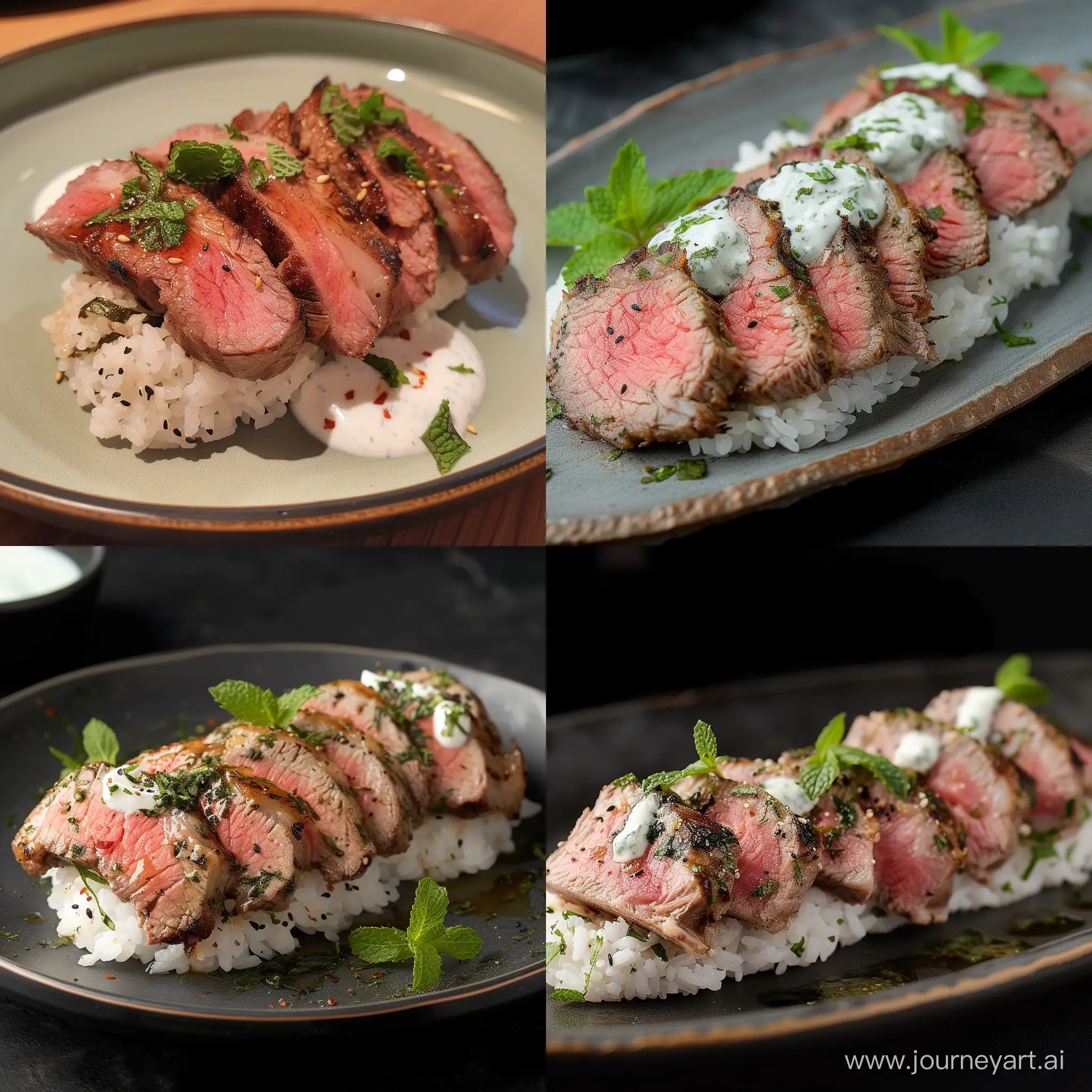 Grilled-Lamb-Nigiri-Exquisite-Fusion-Sushi-Delight-with-MintYogurt-Garnish