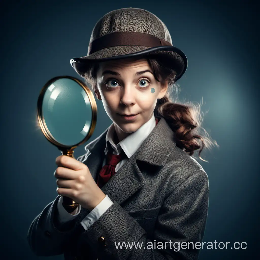 Cheerful-Detective-Girl-with-Large-Magnifying-Glass-in-Sherlock-Holmes-Style