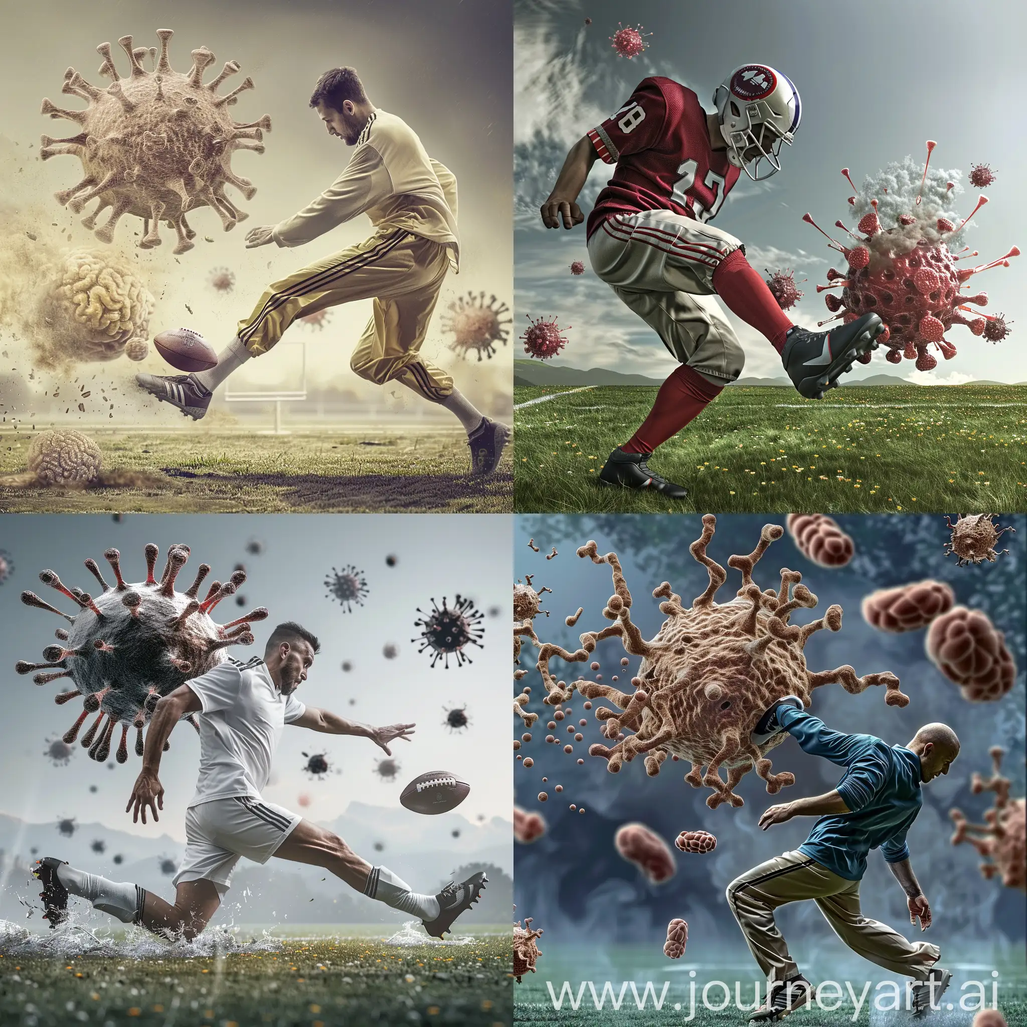 football player kick a human cell insteat of football
