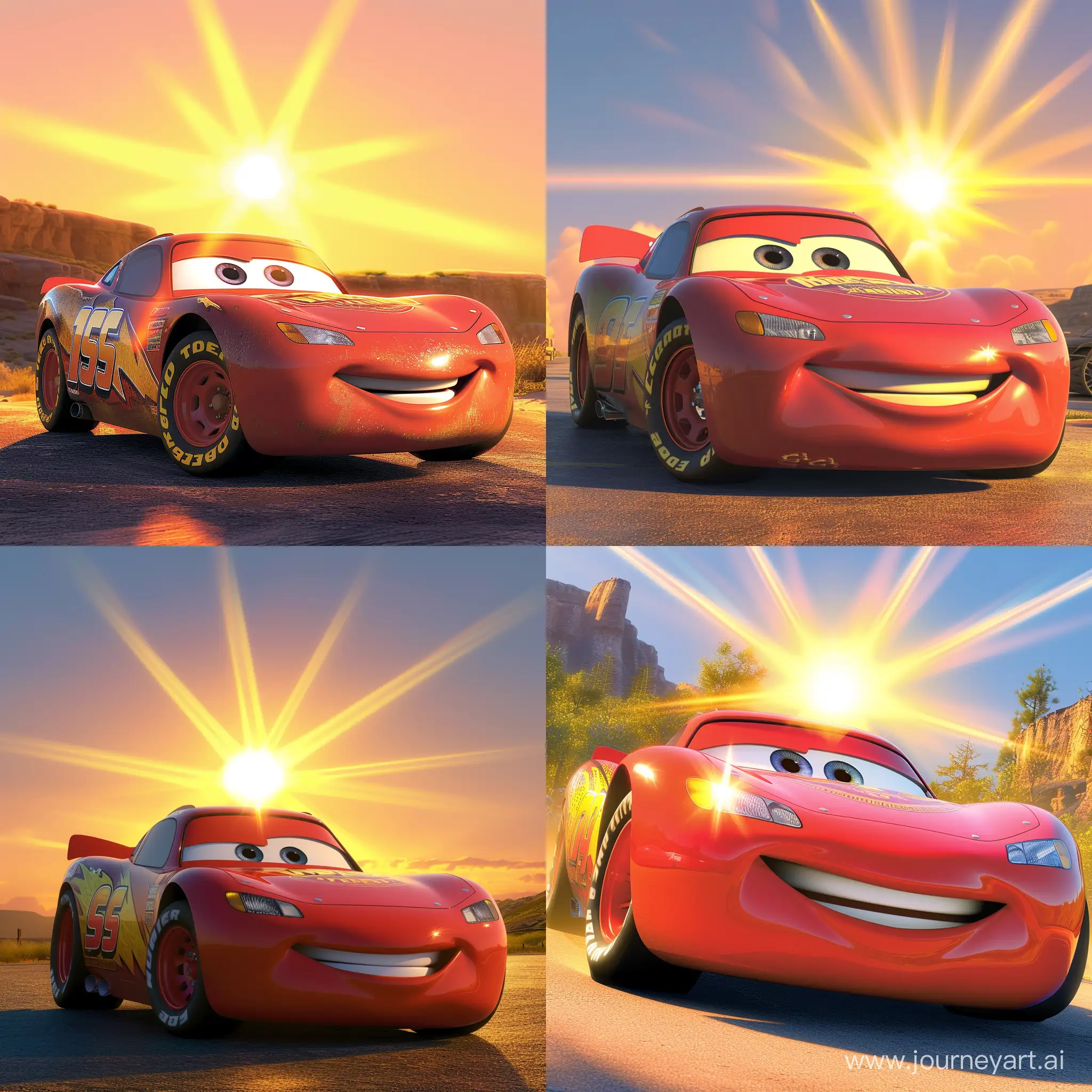 Lighting McQueen стал самой быстрой машиной, он весь сияет от лучей солнца и все хотят стать таким-же быстрым как и он