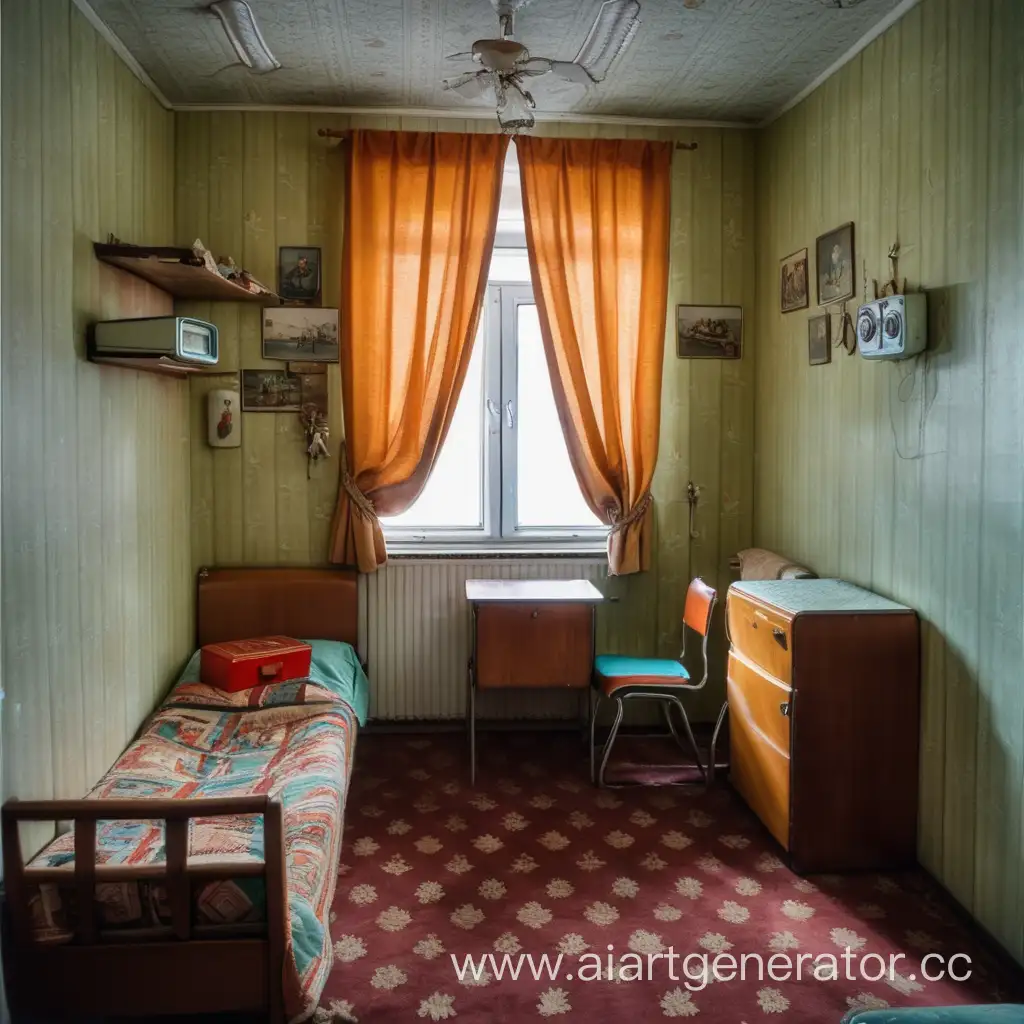 Комната советского мальчика 70-х годов. С право должно быть окно, а с лево выход 