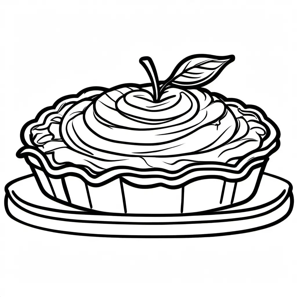 Create a bold and clean line drawing of an Apple pie. without any background , Coloring Page, black and white, line art, white background, Simplicity, Ample White Space. The background of the coloring page is plain white to make it easy for young children to color within the lines. The outlines of all the subjects are easy to distinguish, making it simple for kids to color without too much difficulty