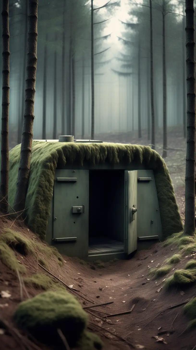 Isolated Forest Bunker in Hyper Realistic War Scene
