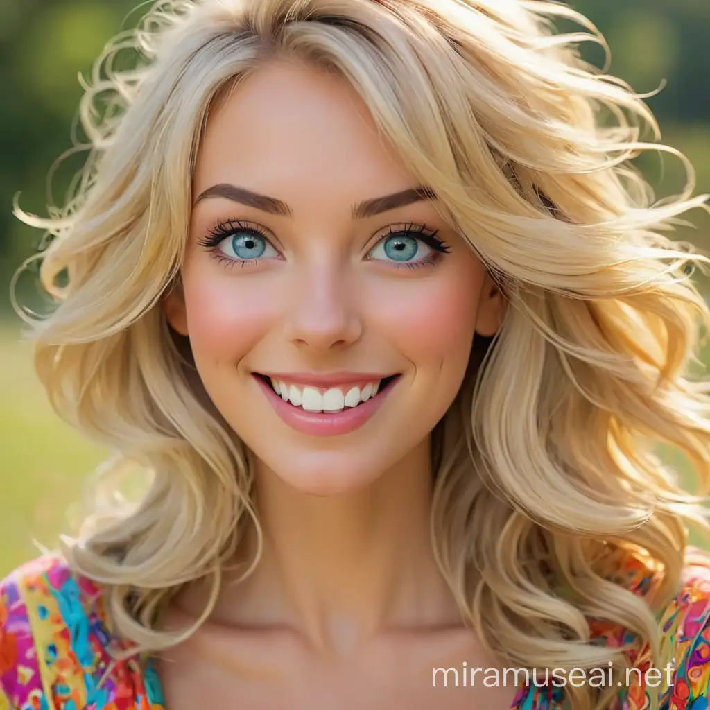 Blonde Frau Smiling Beautifully with Colorful Eyes
