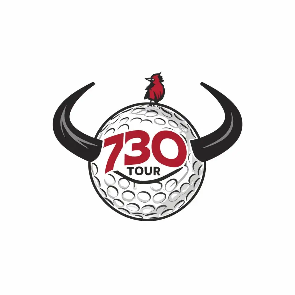 logo, Golf ball with the words "730 Tour" inside the golf ball. Tour written in script. Long Horns should be coming out of the golf ball. A small Catholic University of America Red Cardinal sitting on top of the golf ball, typography